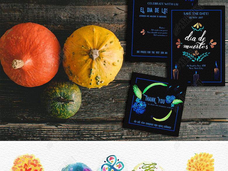 炫彩水彩花鸟卡片背景墨西哥风情设计元素图片