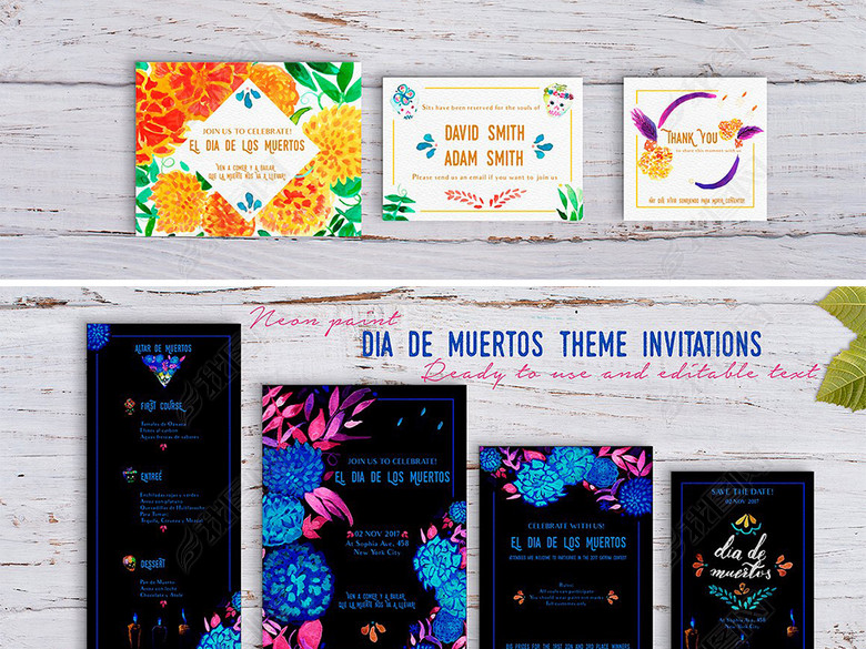 炫彩水彩花鸟卡片背景墨西哥风情设计元素图片