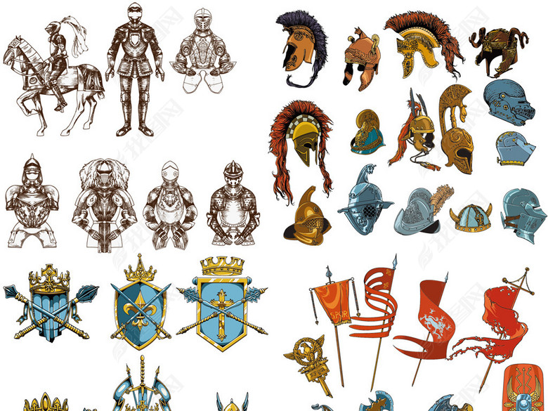 欧式古罗马皇家武士骑士武器兵器旗帜皇冠EP