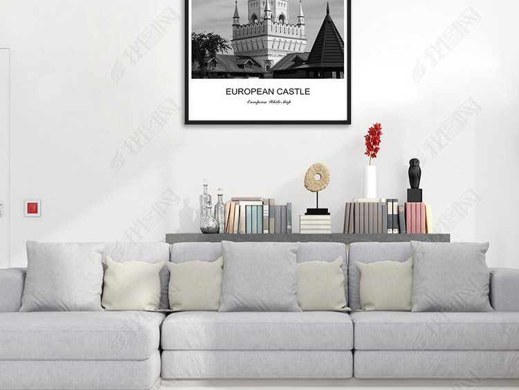 抽象黑白欧式建筑线描地图客厅挂画装饰画