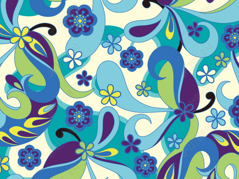 矢量图休闲植物花卉植物花纹色彩蓝色紫色绿色