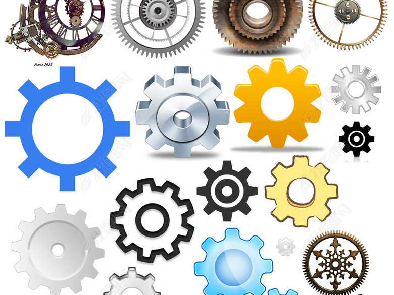 卡通3D立体金属商务齿轮团队文化海报素材图