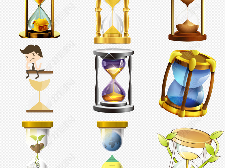 银行理财金融时间金色沙漏PNG背景素材图片