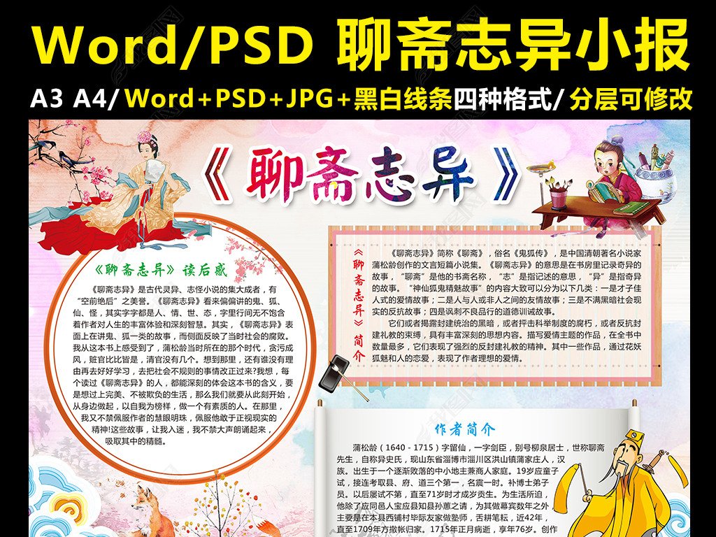 聊斋志异小报蒲松龄手抄报好书推荐电子小报