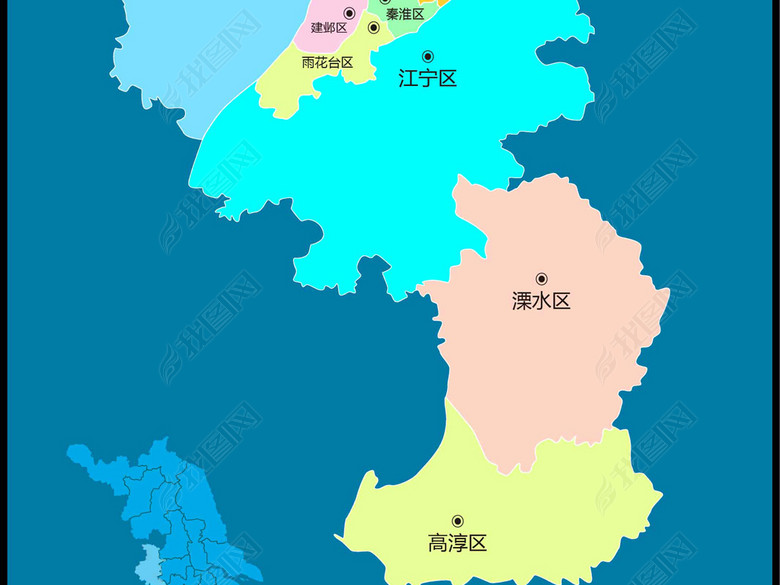 2018蓝色矢量南京市地图(图片编号:17212241