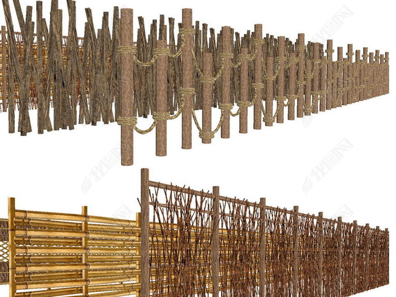 特色竹木篱笆SU模型图片下载skp素材-其他模