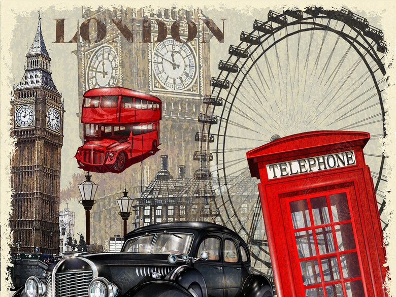 写实报纸复古欧式方格英文字母建筑图案图片下