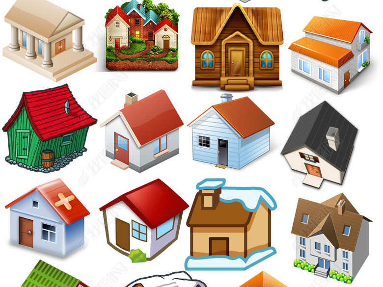 可爱卡通小房子别墅楼宇楼房房屋房子素材图片