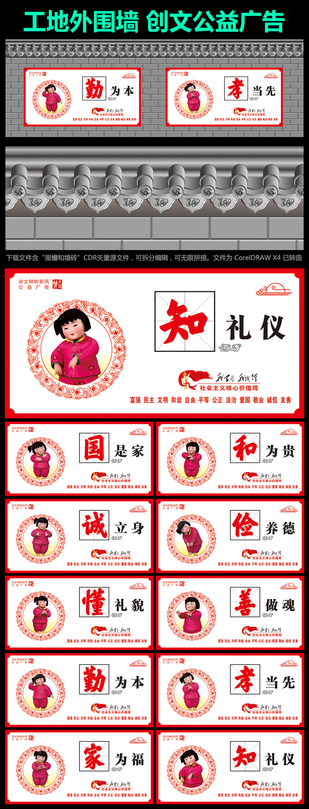 创建文明城市工地外围墙创文公益广告展板