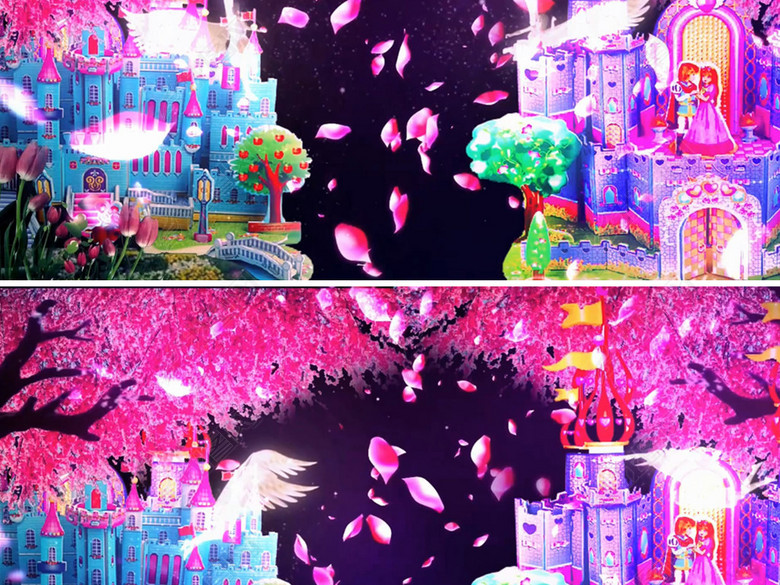 玫瑰花瓣城堡婚庆背景视频led动态视频素材(图