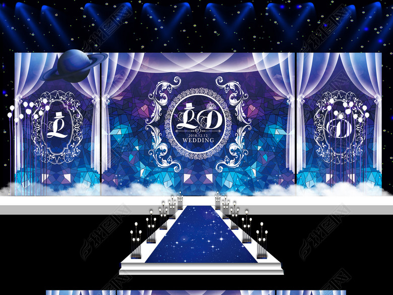 宝蓝色梦幻浪漫星空婚礼场景布置效果图图片下