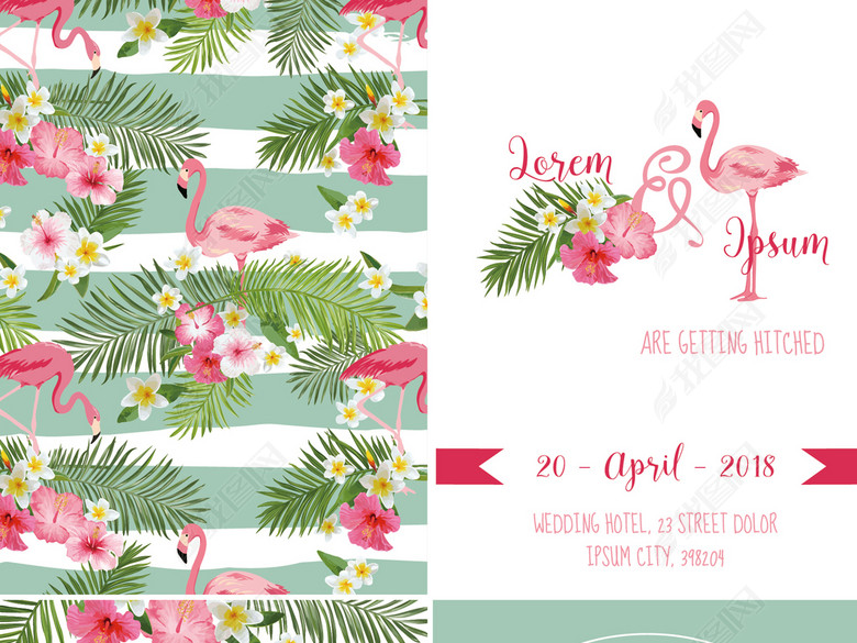 2018欧式时尚火烈鸟婚礼邀请卡模版素材图片