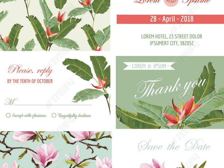 2018欧式时尚火烈鸟婚礼邀请卡模版素材图片