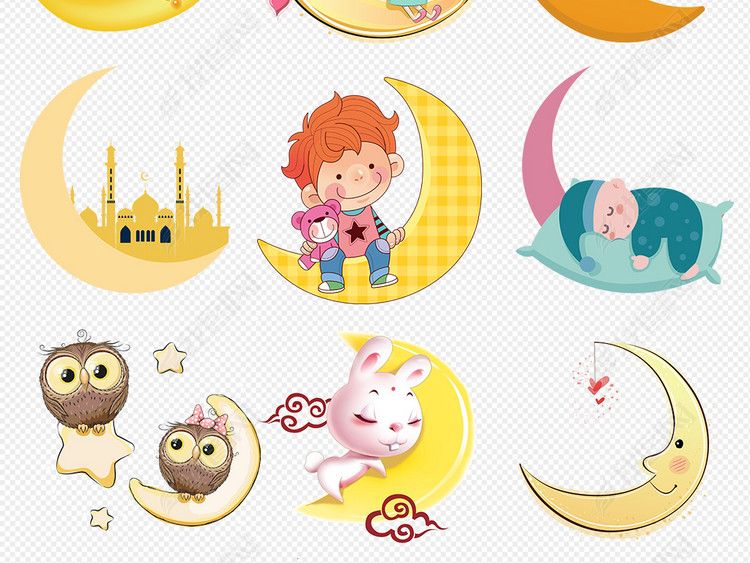 卡通可爱月亮晚安睡眠设计PNG素材