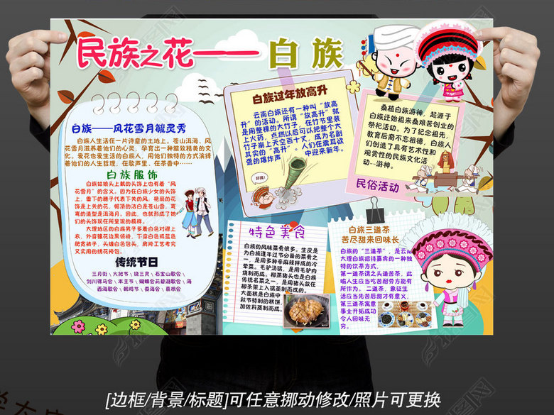 d白族少数民族风俗美食服饰特色介绍手抄报小