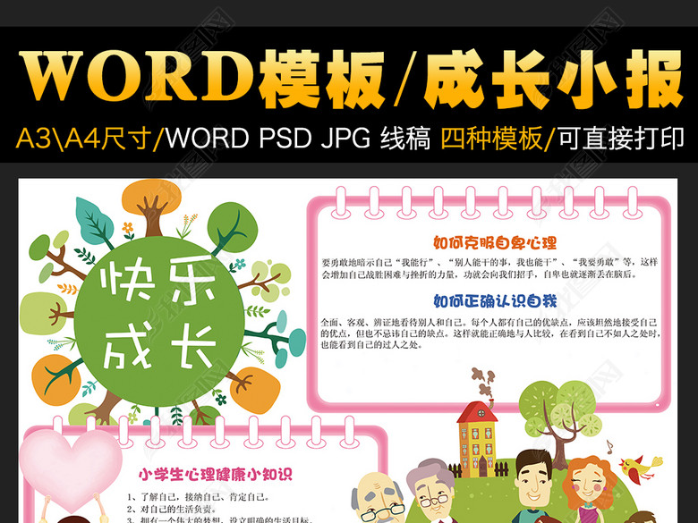 快乐成长心理健康小报读书环保梦想手抄报图片