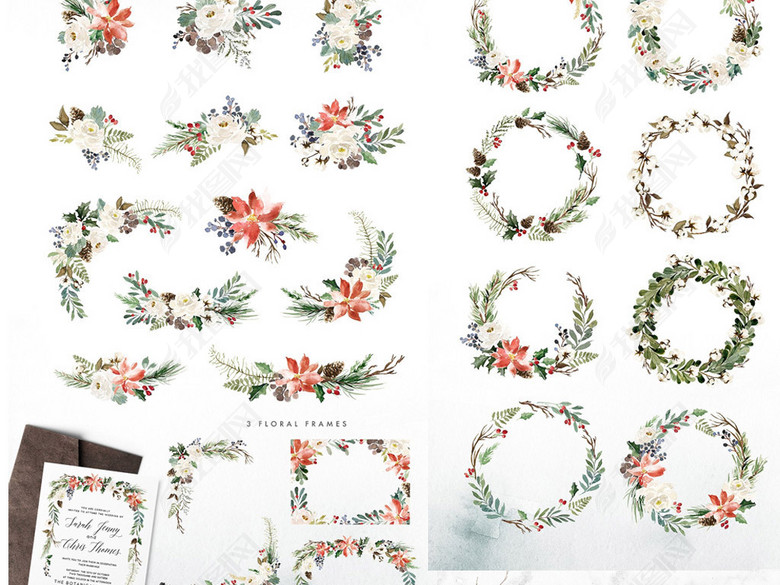 冬季水墨森系水彩圣诞麋鹿动物高清png设计素