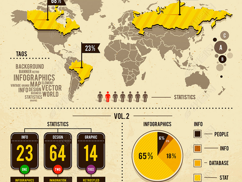 黄色世界地图数据图表矢量素材图片下载eps素