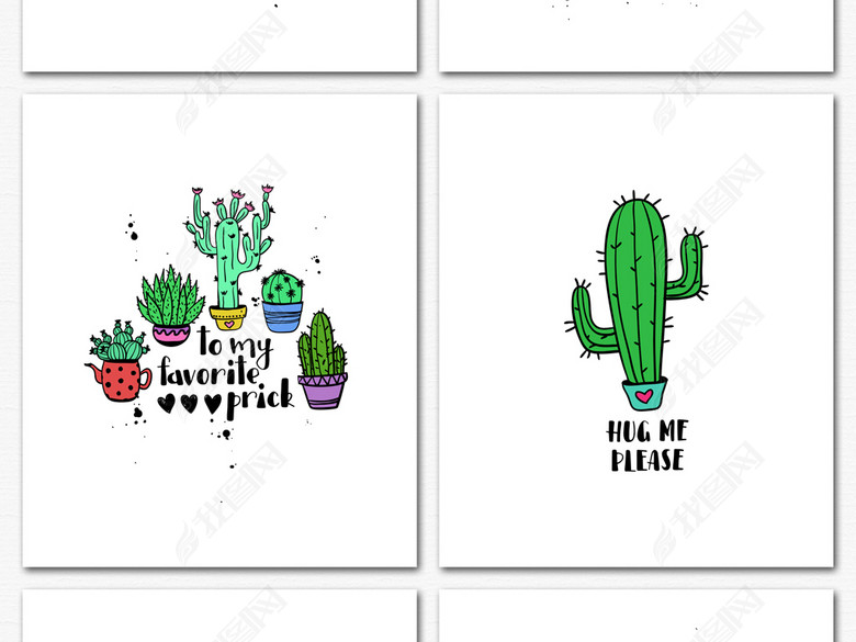 卡通可爱有趣手绘仙人掌盆栽装饰素材图片下载