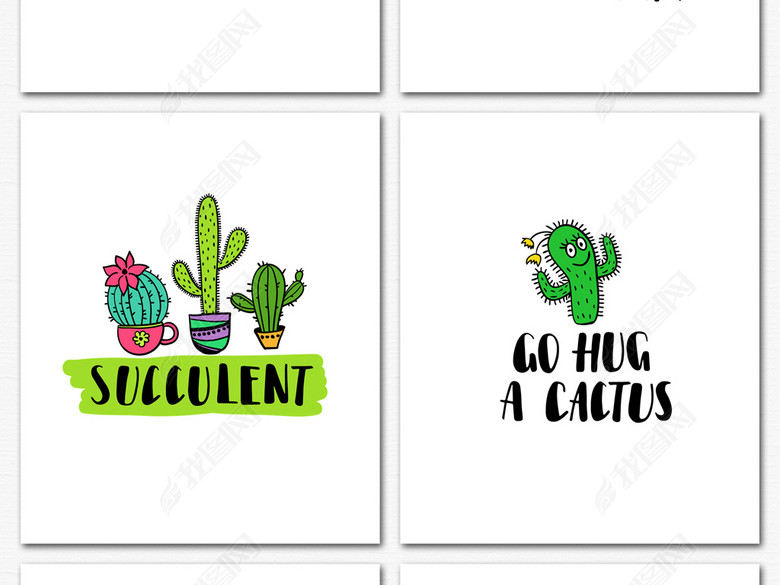 卡通可爱有趣手绘仙人掌盆栽装饰素材图片下载