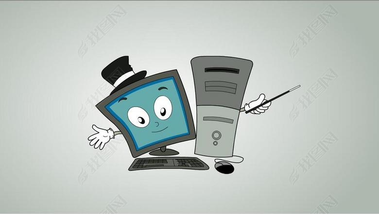 卡通电脑戴帽子博士计算机说话动画原件图片下