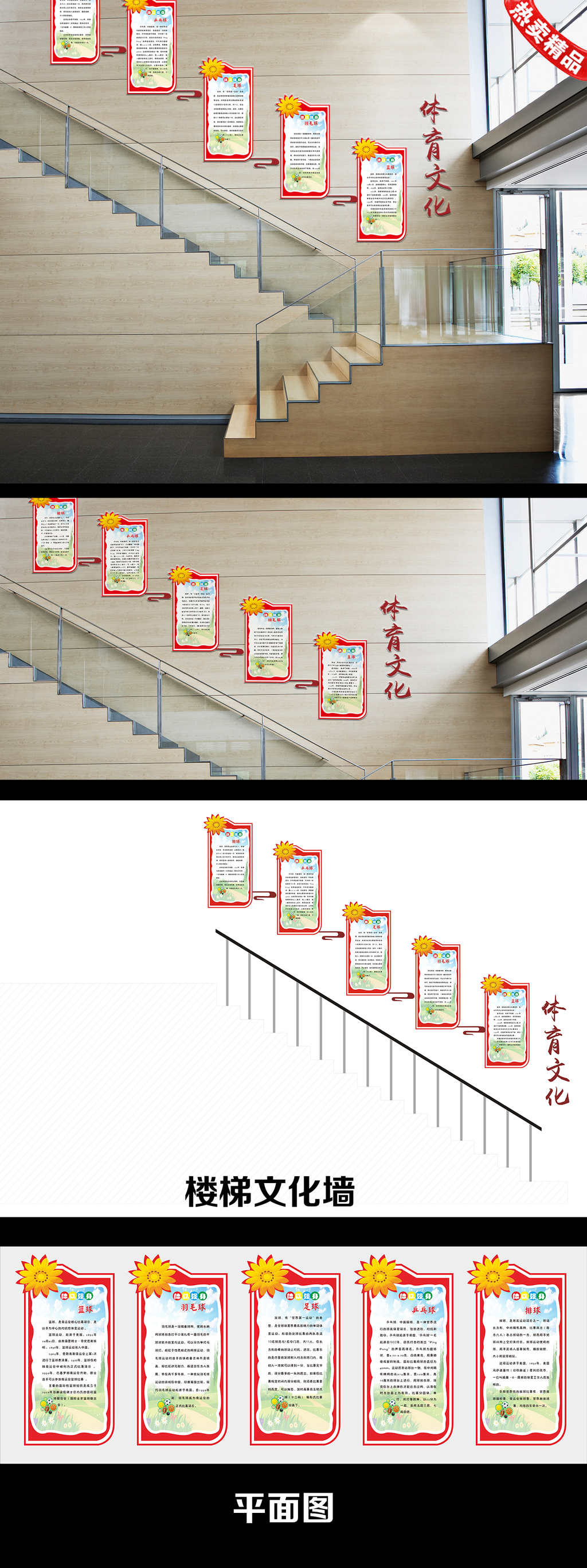 学校体育校园文化楼梯文化墙