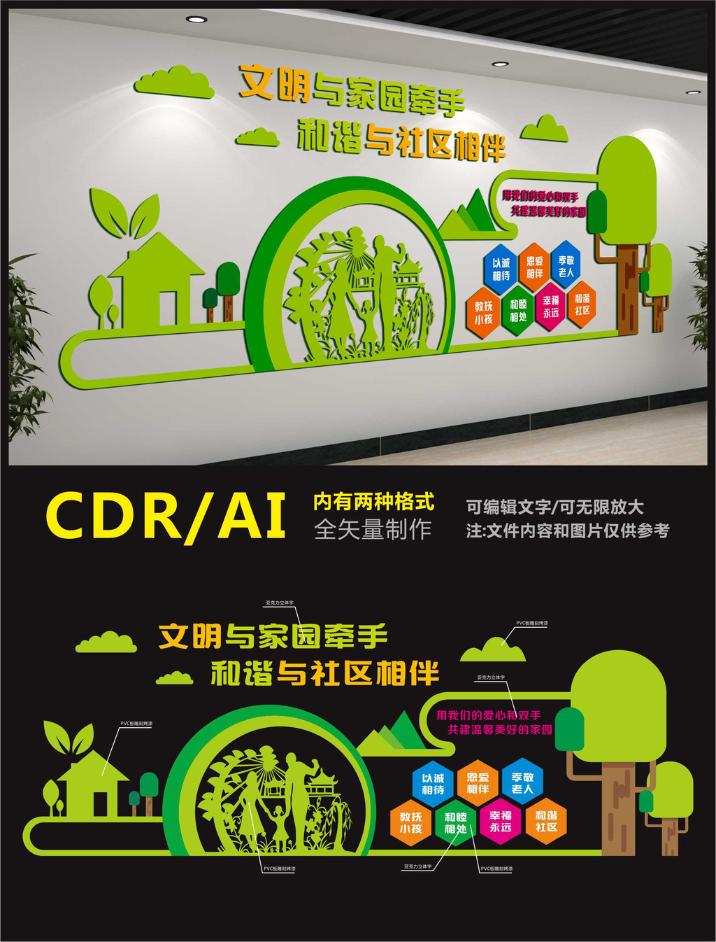 社区绿色文化背景墙