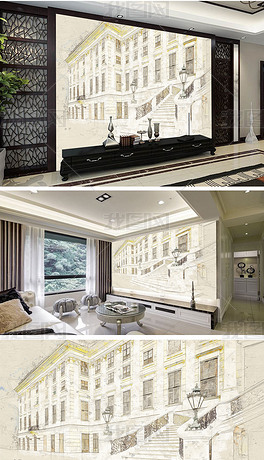 北欧爱尔兰别墅图纸背景墙