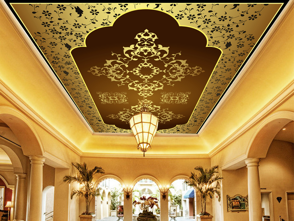 震憾大气皇家风范奢华宫廷风吊顶壁画