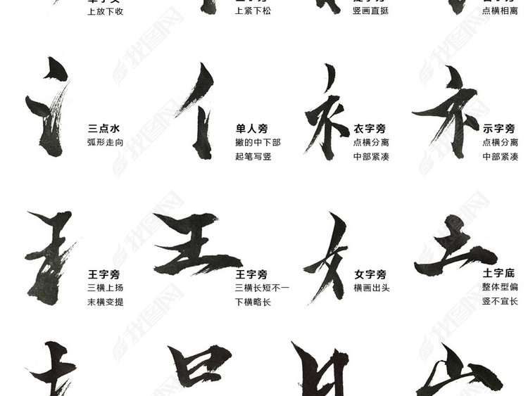 毛笔字偏旁部首笔触笔刷中国风毛笔字体设计