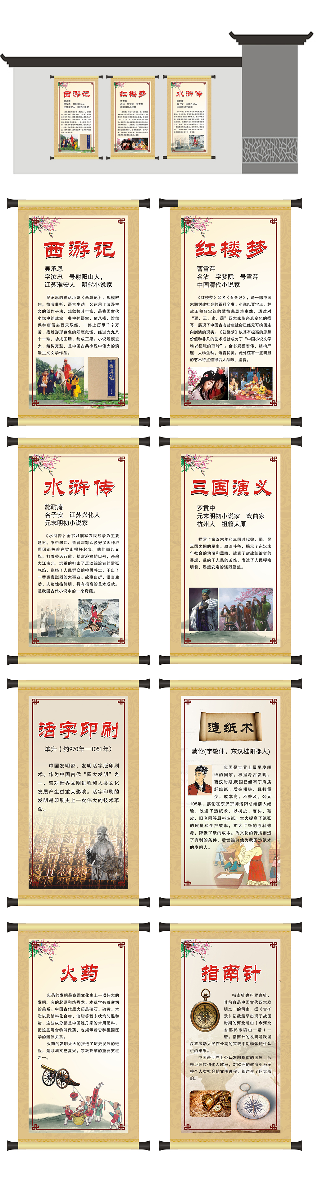 国学经典四大名著四大发明校园文化墙
