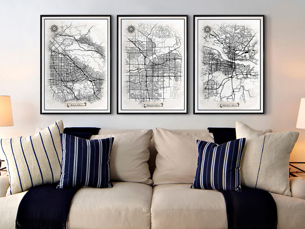 北欧线描世界地图黑白北欧装饰画现代风景简约