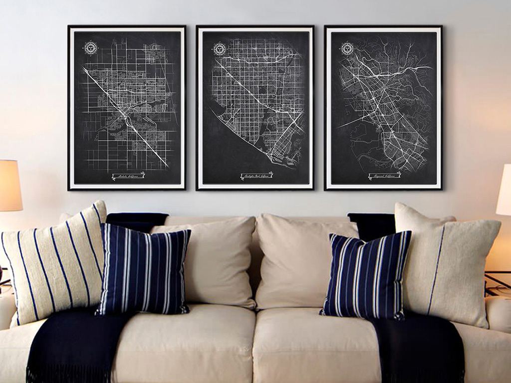 北欧线描世界地图黑白北欧装饰画现代风景简约