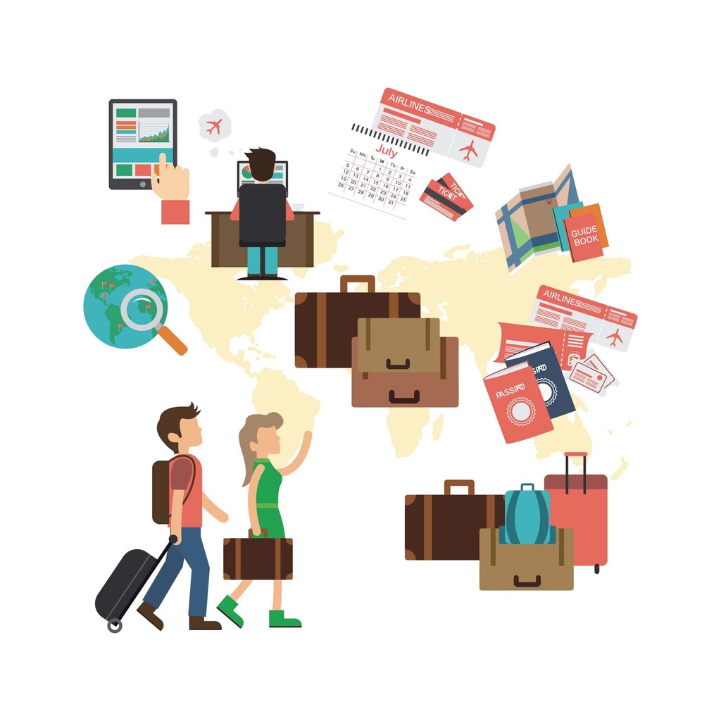 旅行旅游矢量素材出国游签证护照登机牌