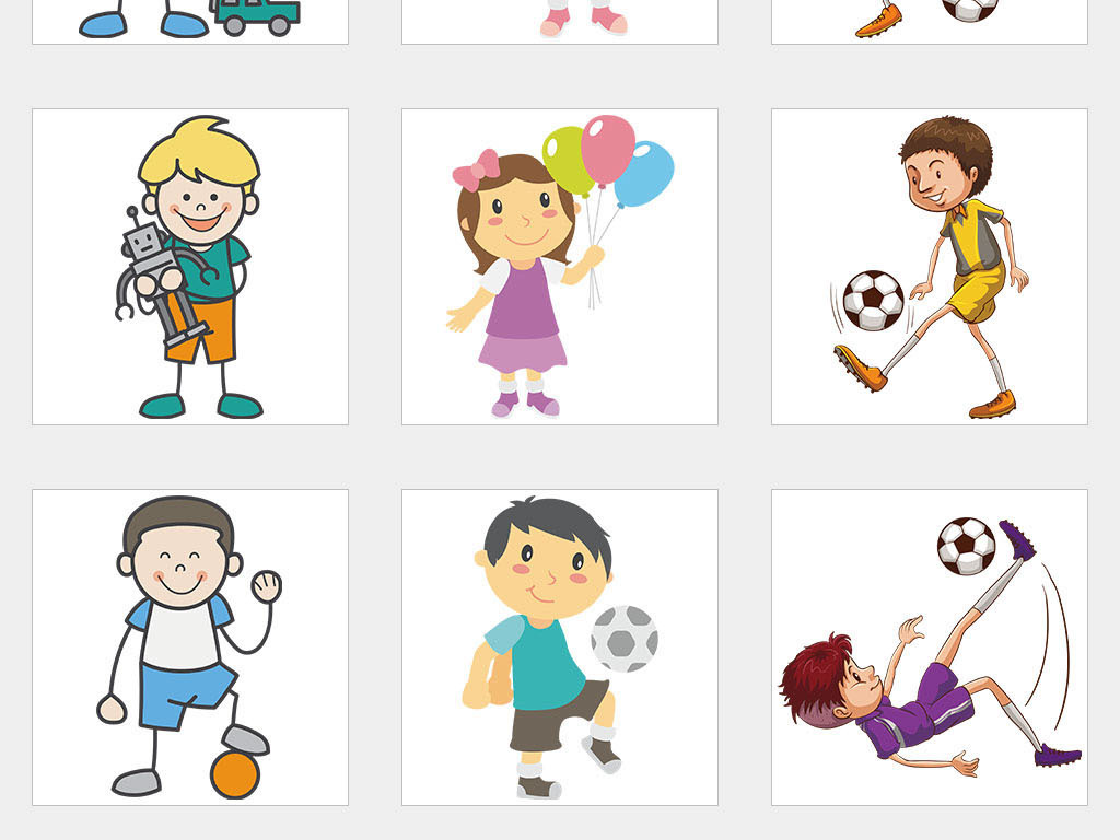 AI\/独立PNG\/卡通小学生儿童小孩踢足球运动体