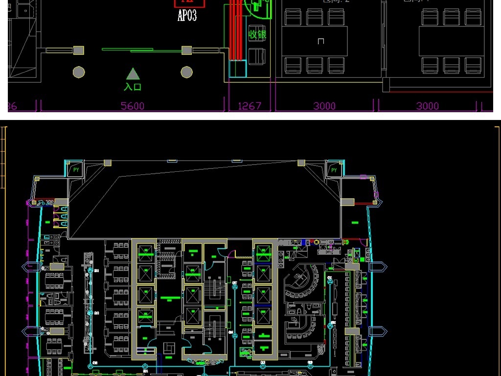 韩式料理店餐饮店弱电平面布置图CAD模板