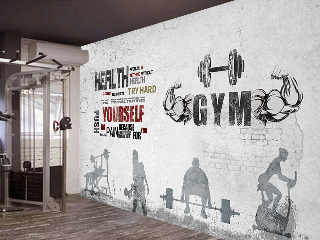 复古怀旧创意励志英语健身房装修背景墙