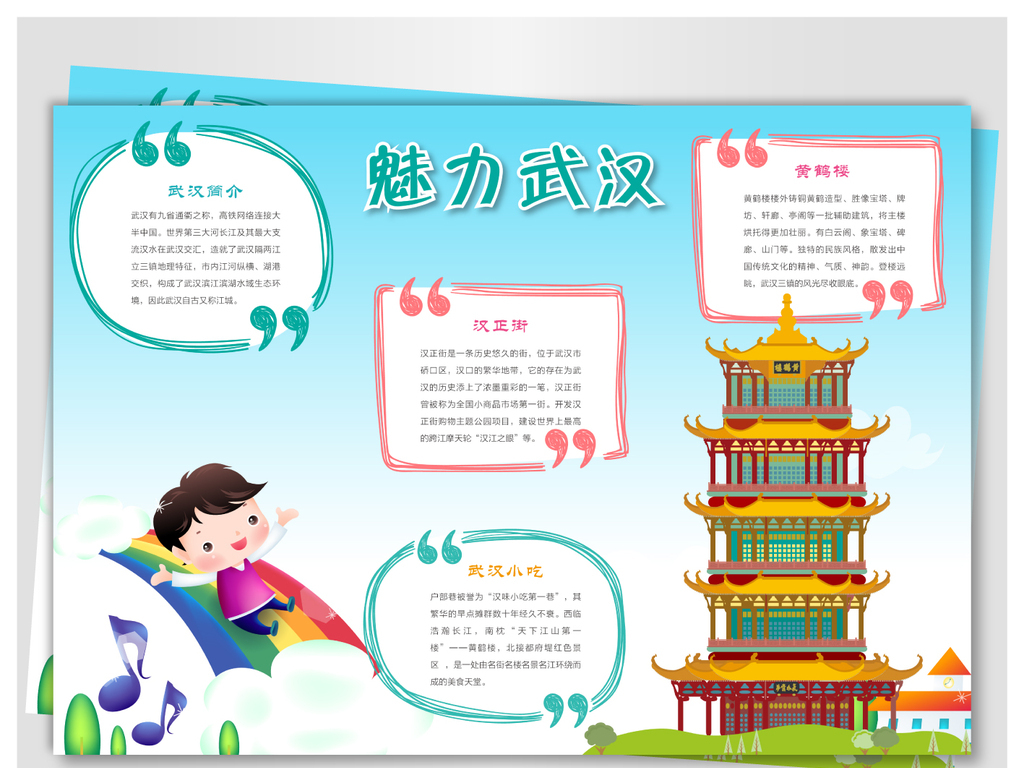 武汉旅游手抄报图片素材_psd模板下载(15.57M