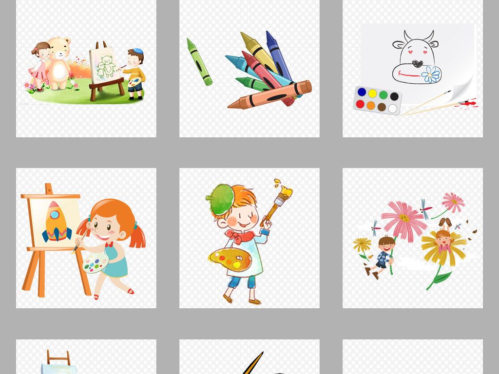 儿童学习画画美术PNG背景设计素材