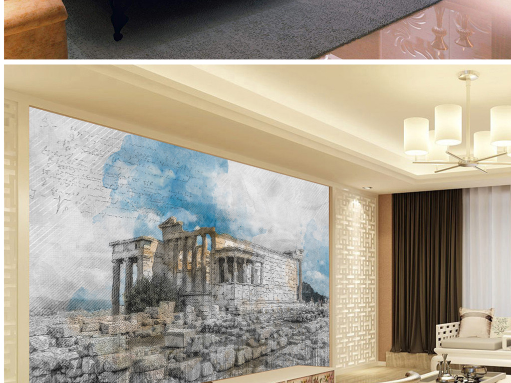 东欧手绘彩色罗马废墟