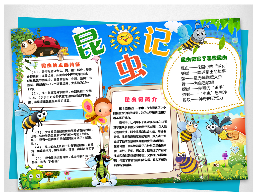 昆虫记小报读书阅读推荐手抄报电子小报模板