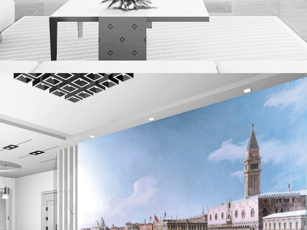 欧洲城市建筑海边城市风景画