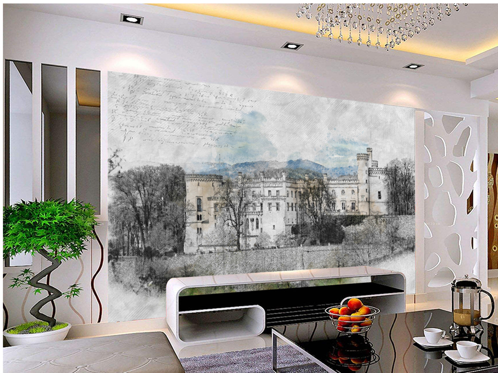 手绘线条英文索菲亚城堡