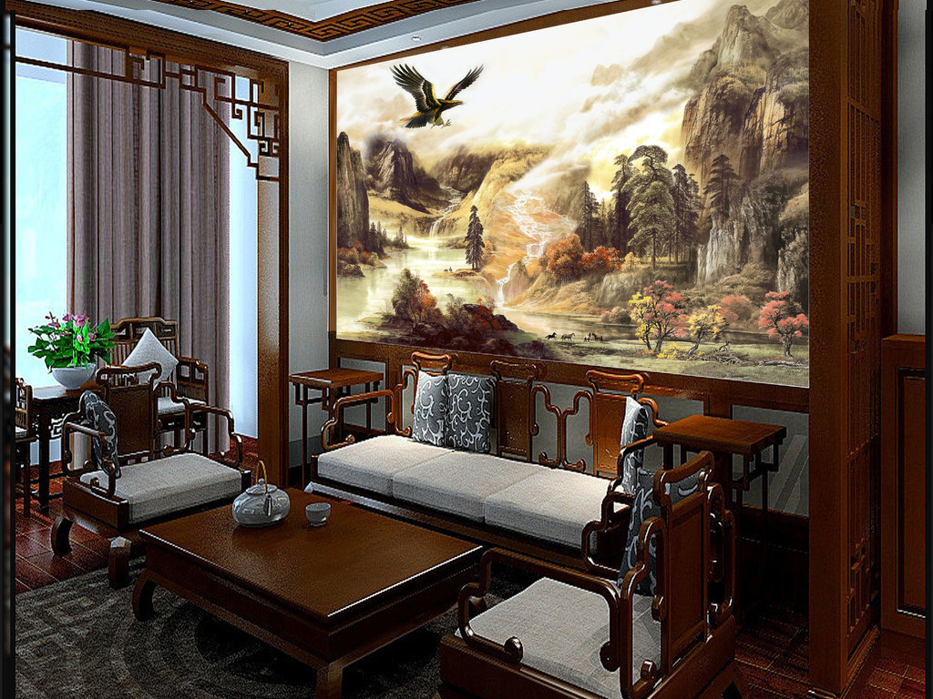 鹏程万里背景墙图片素材-效果图下载-电视背景