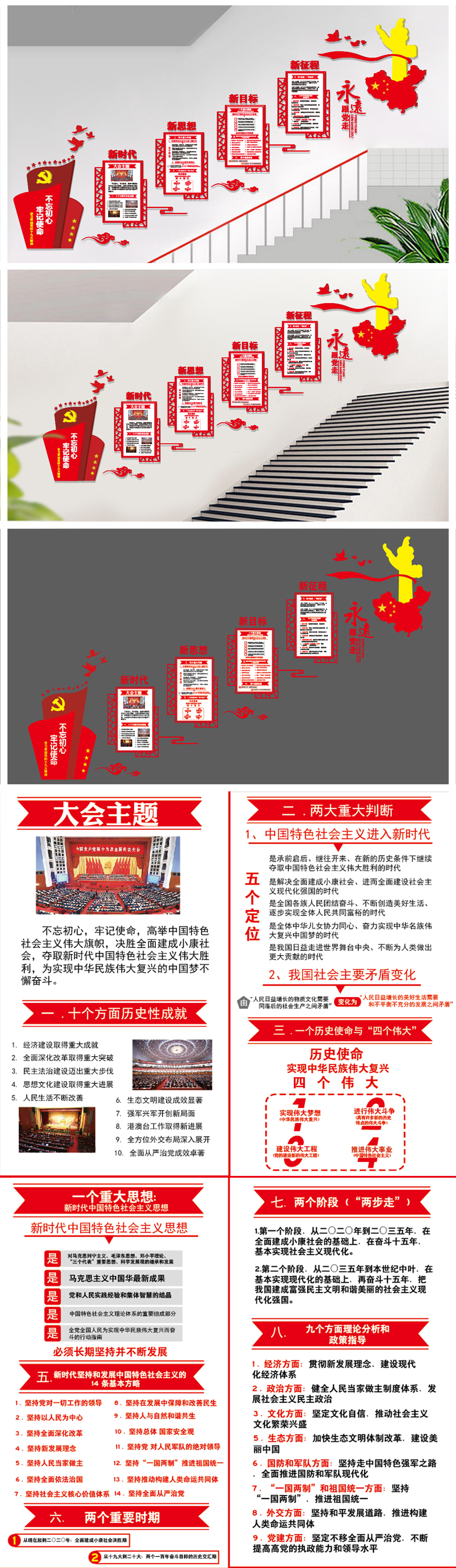 十九大报告四个伟大党建楼梯文化墙展板