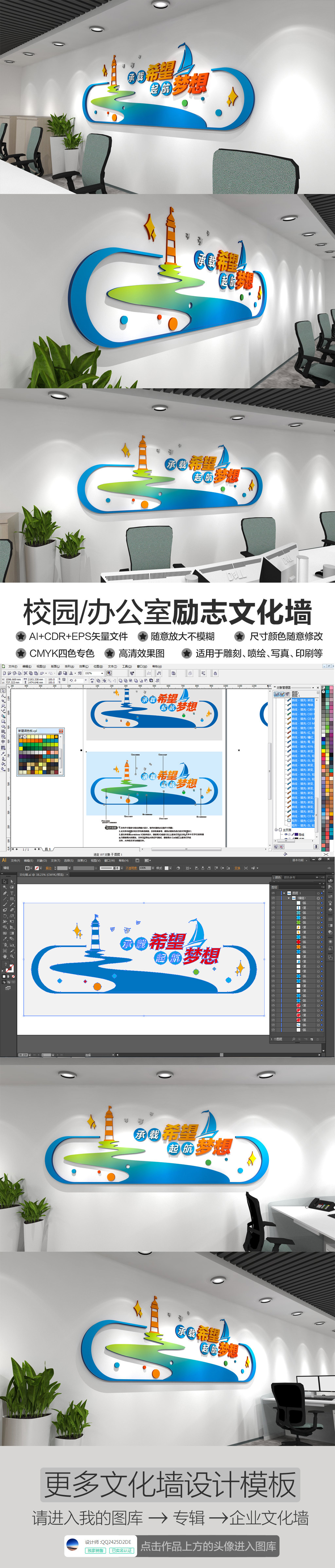 原创承载希望起航梦想公司办公室校园励志文化墙-版权可商用