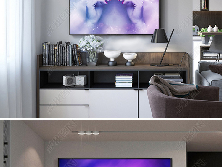 现代时尚美女面具抽象紫色创意北欧装饰画