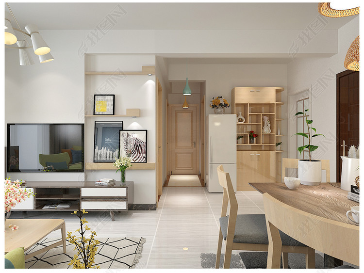 简约北欧全套效果图cad平面图3D模型