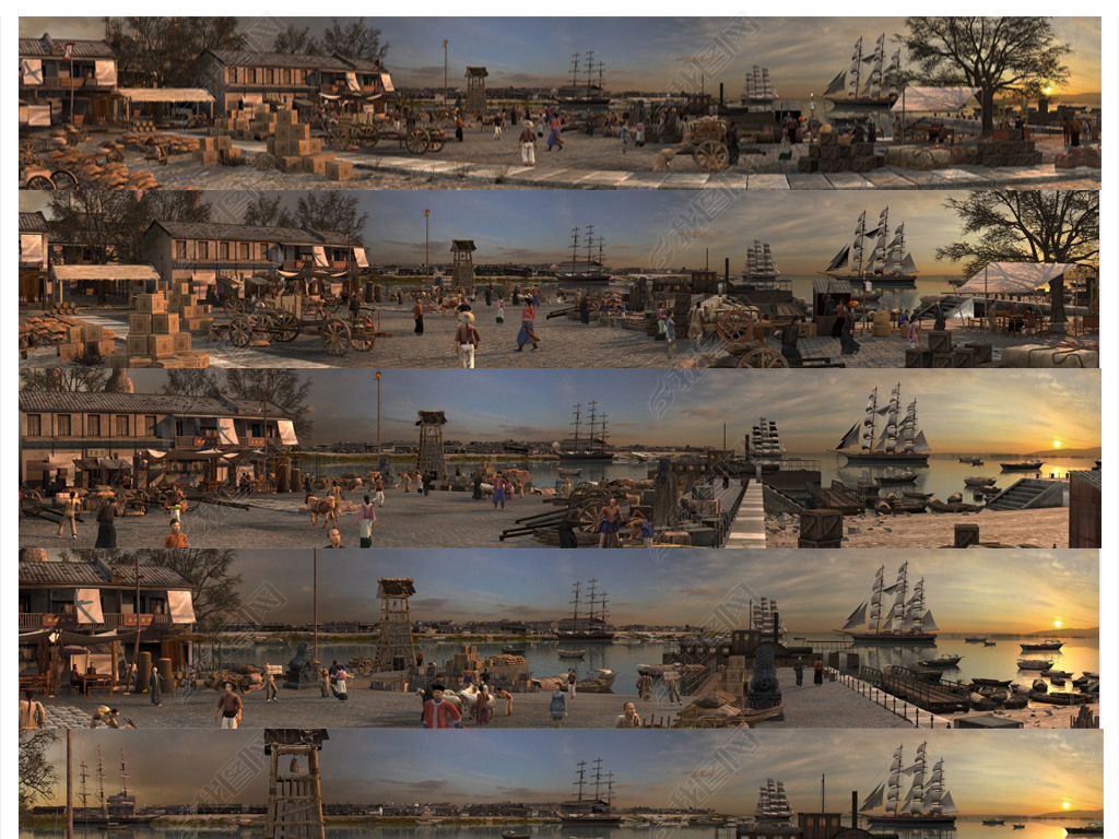 原创古代清代民国清末渔村港口码头海港3d模型版权可商用