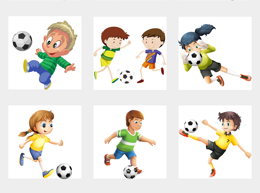 卡通小学生儿童小孩踢足球运动体育世界杯素材